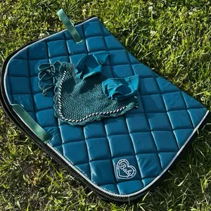 Teal Opal Satin Saddle Pad and matching ear bonnet