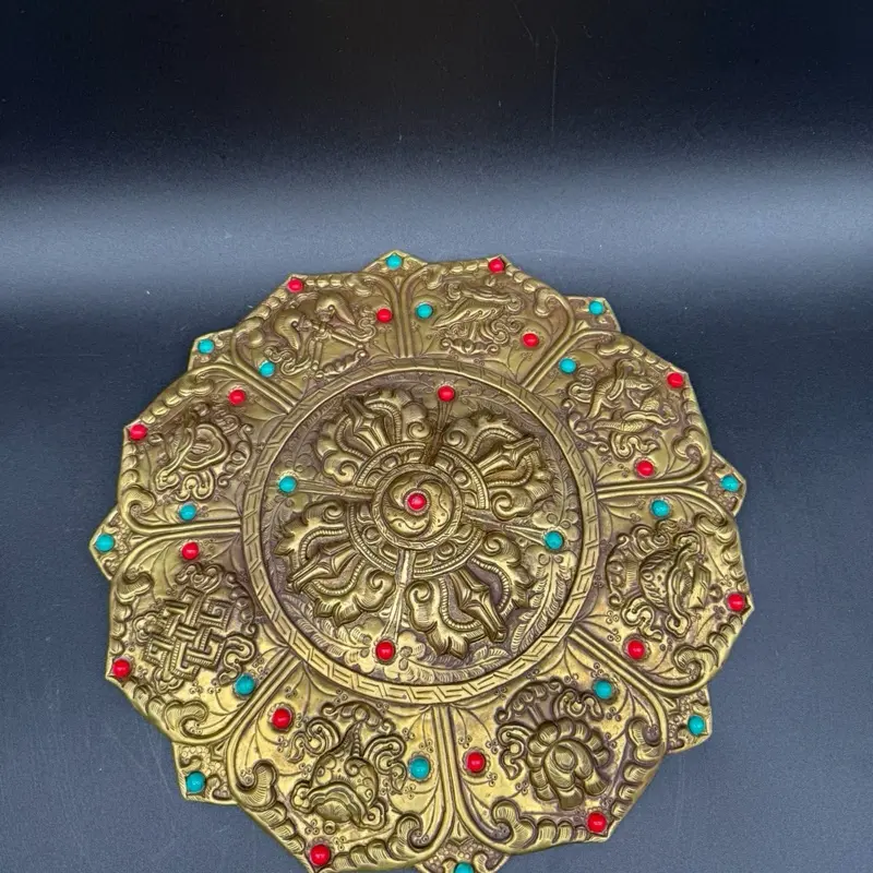 Wall Decor Pieces with Intricate Gold Design and Colorful Gemstones for Home Decor