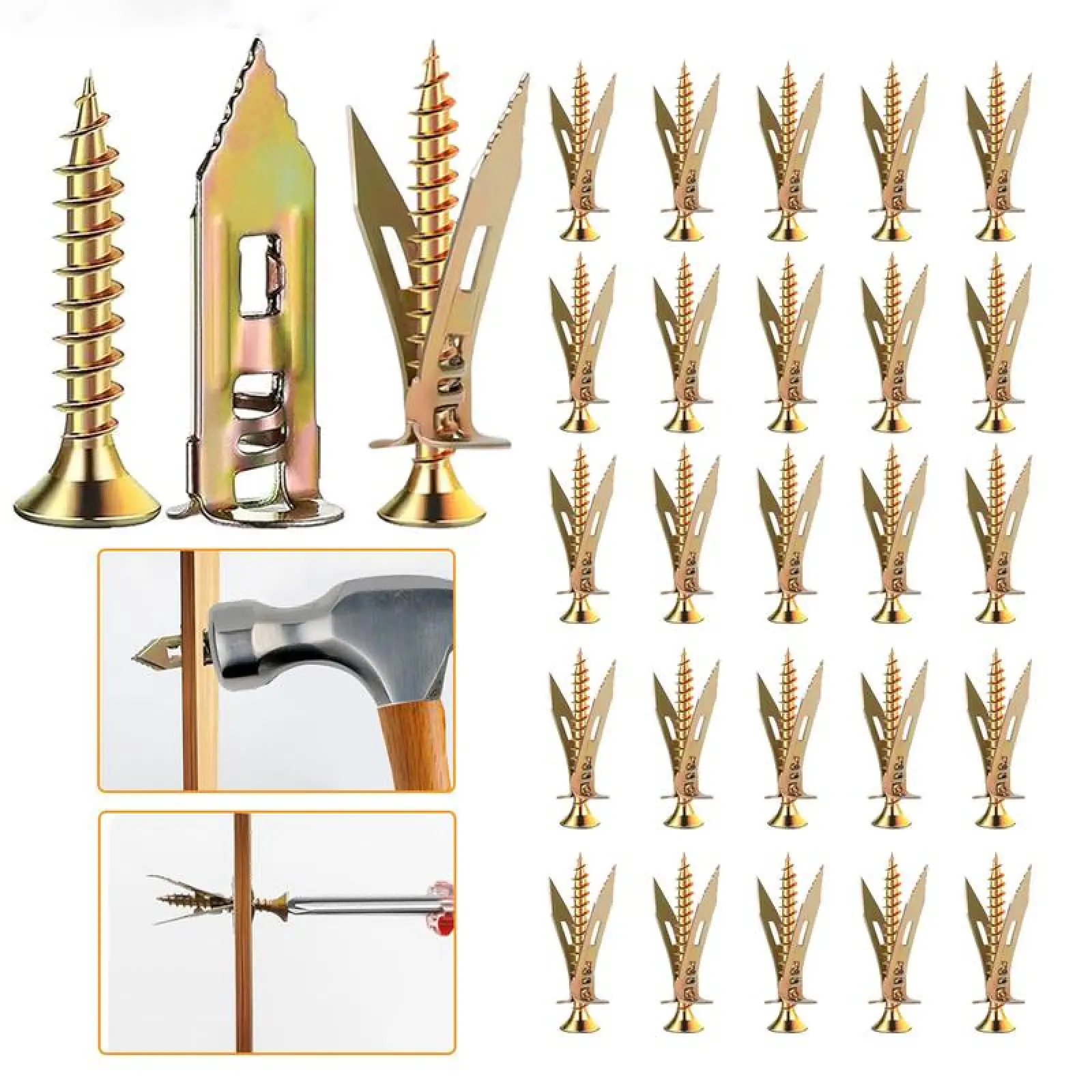 60 drywall self-drilling anchors and screws, easy to use, no drilling required in the wall, heavy duty galvanized steel anchors with self-tapping screws, hollow screws and anchors for TV, bicycle, cabinet fixing accessories.