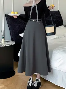 High Waist A-Line Midi Skirt, Spring Summer New Design, Slimming Fit, Versatile Suit Long Dress, Cover Hip, Elegant Chic Feminine Women's Fashion
