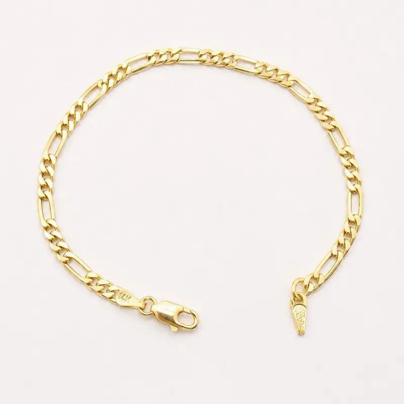 Classic Elegant 14k Solid Italian Gold Figaro Bracelet - 3mm Width, 7 Size