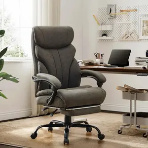 Gray Big and Tall Office Chairs with Foot Rest,500LBS Wide Ergonomic Gaming Chair,100-135°Recline Executive Leather Computer Chairs with Adjustable Height
