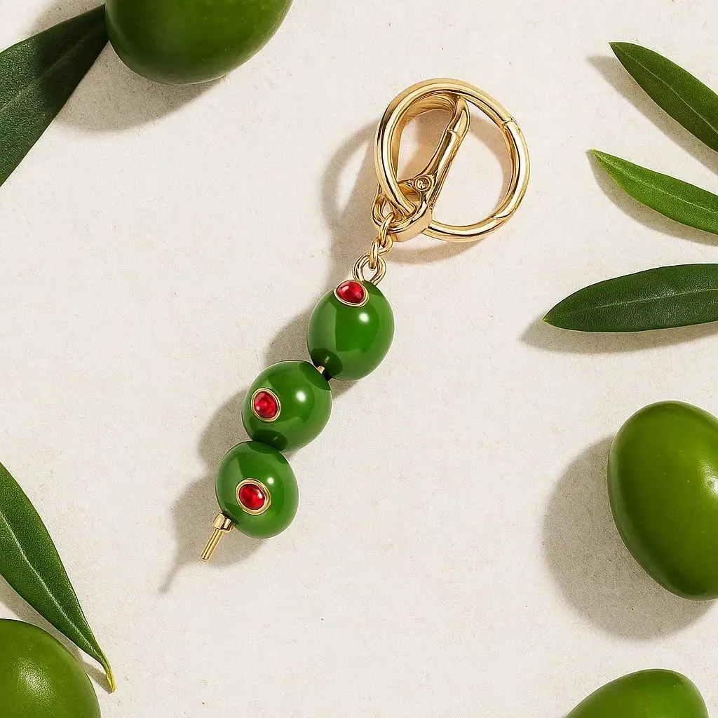 3D Olive Keychain – Funny Olives Keyring Fruit Acrylic Pendant