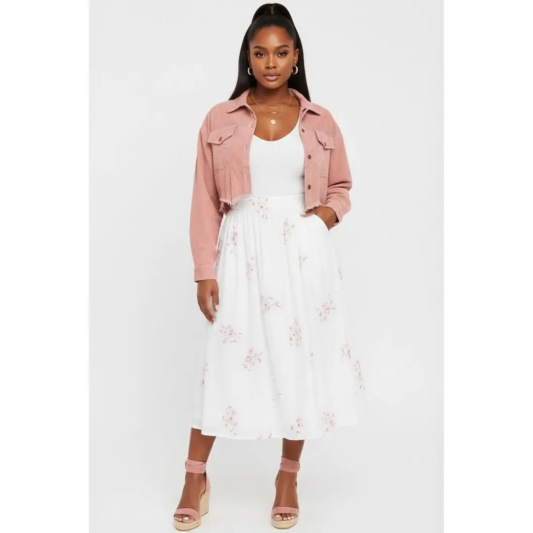 Coral Pink Cotton Denim Distressed Jacket with Pockets and Zigzag bottom - Can size down, Women's Casual, Chic, Streetwear Coat with Pockets, Medium Fit, Boho Style for Casual Wear
