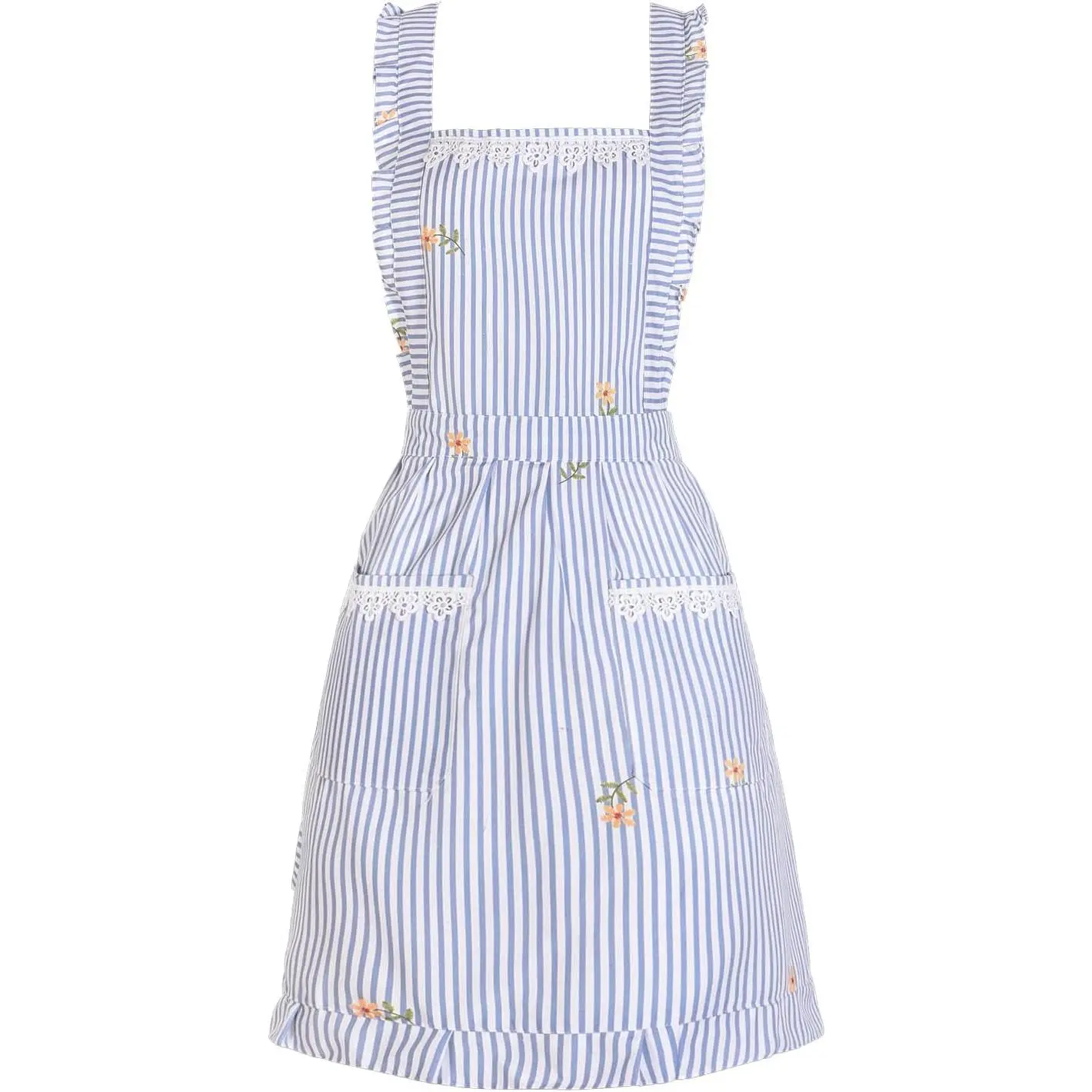Women's Funny Blue-Stripe Kitchen Apron with Pockets - Cooking, Grilling Use, Ideal Mothers Day Birthday Gifts for Women