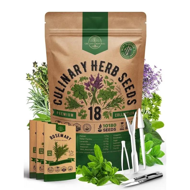 18 Culinary Herbs Seeds Variety Pack - 10,180+ Heirloom, Non GMO, Herbs Seeds for Outdoor and Indoor Home Gardening