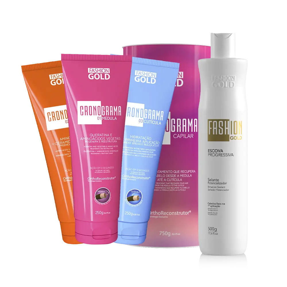 Kit Fashion Gold Straightening System, 500g/17.6fl.oz + CRONOGRAMA Hair Care System