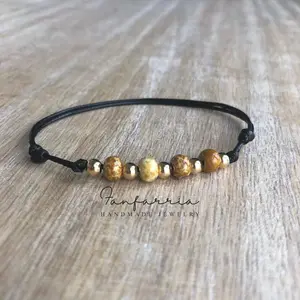 New Smyrna Brown Bead Anklet Gold Accents Waterproof
