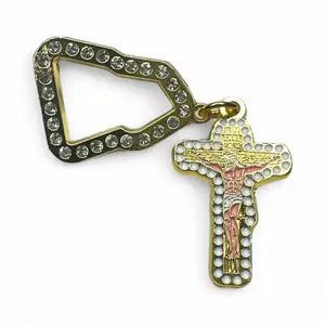 Jesus Cross Pin with Gold Color Metal Coating and Rhinestone Accents for Religious Jewelry and Versatile Use