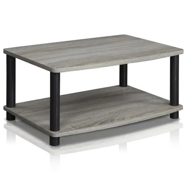 Furinno Modern Wood TV Stand - Compact Turn-N-Tube No-Tools Quick Setup, 2-Tier Elevated TV Console Cabinet, Oak Grey & Black, 11x23.8x15.8in for Living Room Decorating, Modern Tv Stand, Decorating Living Room