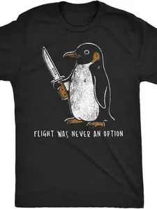 Mens Sarcastic Penguin Graphic Novelty Tee |   Flight was Never an Option, Relaxed Fit, Short Sleeve, Casual, Breathable, Soft, Summer Spring Fall Essential - Unique Gift Idea for Men, Humorous Tops for Birthday, Holiday, or Everyday Wear