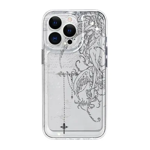 KKLLYY Ins Style Creative Shockproof Smartphone Cover, Durable Full-Package Transparent-1 Protective Case for iPhone 12/13/14/15/16/17/18 Pro Max Plus Air, Halloween Gift-Ready Mobile Accessory