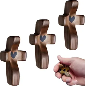 3Pcs Wooden Cross Decorations, Cross Fidget for Anxiety Relief, Multi-functional Spiritual Symbols, Great Gift Idea Religious, Ornaments