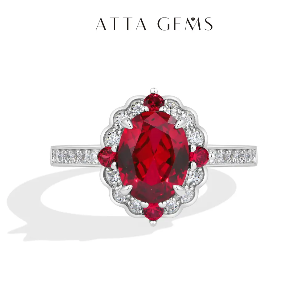 ATTAGEMS 2CT Oval Cut Lab-Created Ruby&Sapphire&Green Stone Rings for Women S925 Sterling Silver Anniversary Ring Birthday Party Gift Romantic Jewelry R421 summerwins,summerwins