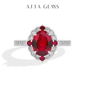 ATTAGEMS 2CT Oval Cut Lab-Created Ruby&Sapphire&Green Stone Rings for Women S925 Sterling Silver Anniversary Ring Birthday Party Gift Romantic Jewelry R421