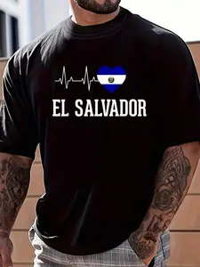 100% Cotton Salvadoran Flag DNA El Salvador Salvadorena Pride Souvenir T-Shirt Women's Men's Graphic Tee Crew Neck summer vacation Tops