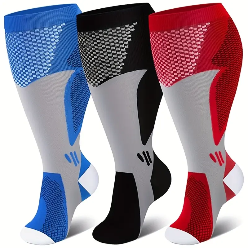 Men'S And Women'S 3 Pairs of Compression Nylon Socks - Wide Calf Support For, Cycling, Marathons - Breathable Stockings Available in White, Red, Blue, And Black - Perfect for Work And, Gear, Polka Dot Pattern