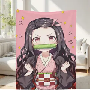 This soft and comfortable lightweight blanket, designed specifically for Demon Slayer fans and teenagers, features the iconic pink kimono and bamboo muzzle design of Nezuko Kamado, making it a must-have cozy bedroom accessory for anime enthusiasts.