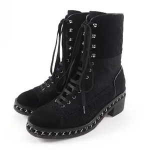 Pre-owned CHANEL Suede Small Leather Goods COCO Mark Matelass Tweed Boots