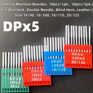 Dpx5 Sewing Machine Needles 10pcs or 50pcs Options, Sizes 14/90 to 20/125, Dual Needle, Overlock Stitch, Eyelet, Lockstitch, Box Included