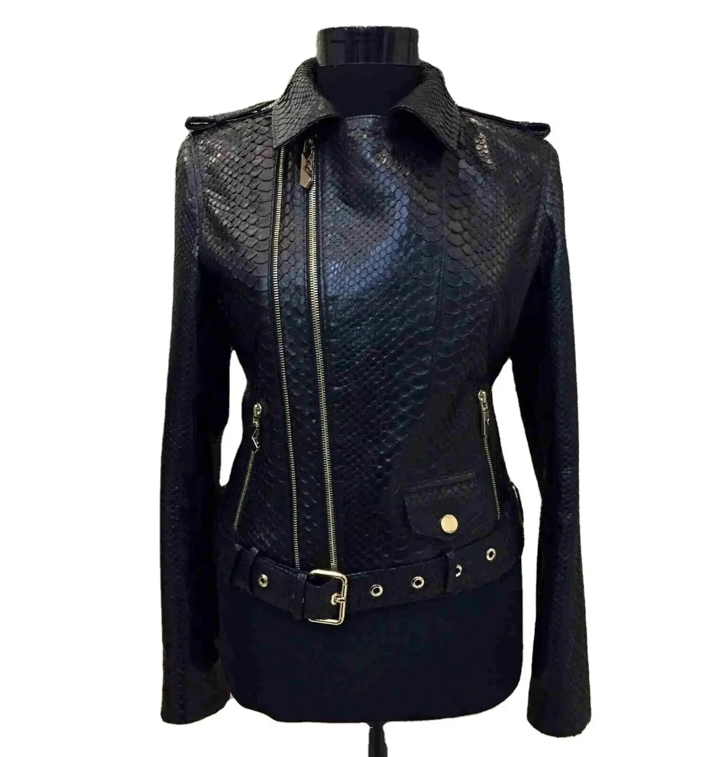 Python Embossed Real Cowhide Leather Biker Jacket