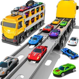 78IN Big Transporter Truck Toy with 12 Mini Race Cars,Catapultable and Foldable with Double Race Track and Toy Truck Sets,Competitive Racing Car,Birthday/Christmas/New Year Gift Toy