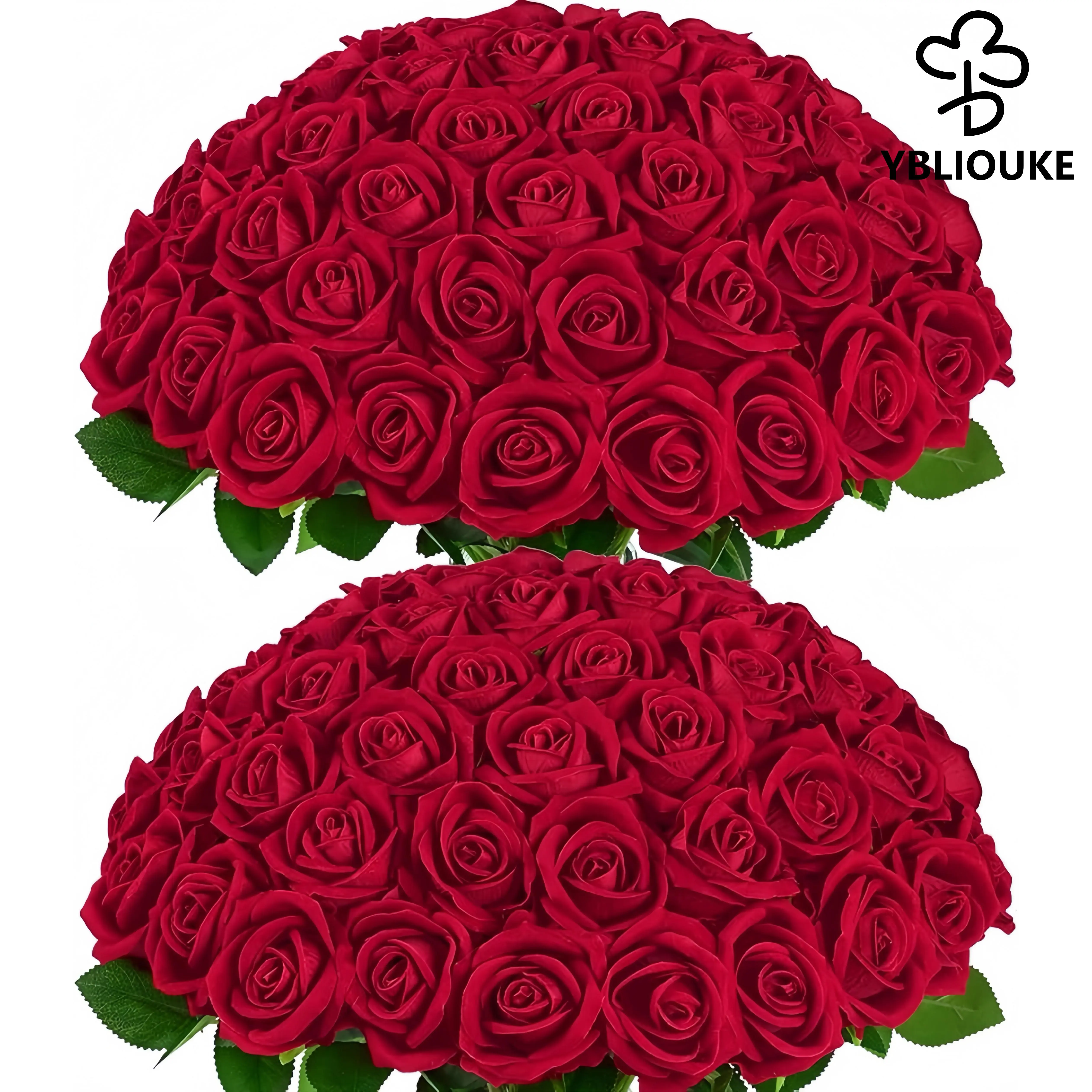 YBLIOUKE Realistic Artificial Roses, 500/1000 Pcs Long-Stem Fake Silk Decorative Flowers for DIY Bouquet Table Centerpiece Home Decor, Ideal for Wedding, Valentine’s Day Floral Arrangements, Bouquet Flowers