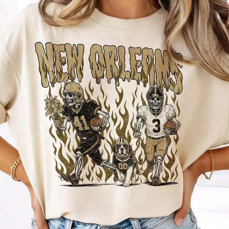 New Orleans Football Skull Shirt, Vintage Alvin Kamara Fan Tee, Game Day Gift For Football, Travis Etienne Comfort Colors Football