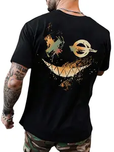 Men's Expression Print Round Neck Tee, Regular Fit Summer Clothes Casual Short Sleeve T-shirt for Summer, Men's Top for Daily Wear