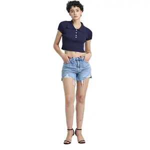 ONESO High Rise Short Jeans With Raw Hem Casual Denim Shorts For Summer Outfit