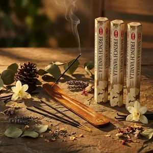 Hem French Vanilla Incense Gift Set – 60 Sticks & Wooden Holder