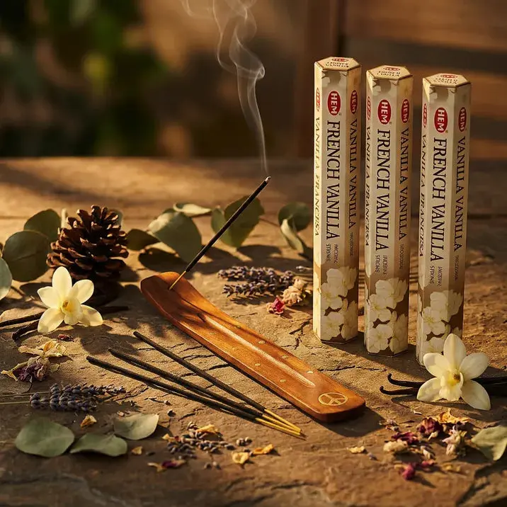 Hem French Vanilla Incense Gift Set – 60 Sticks & Wooden Holder