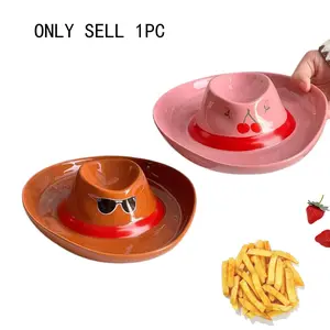 Creative Ceramic Cowboy Hat Jello Bowl, Multi-Compartment Meal Plate, Breakfast Dish, Salsa Dip Bowl, Snack Bowl