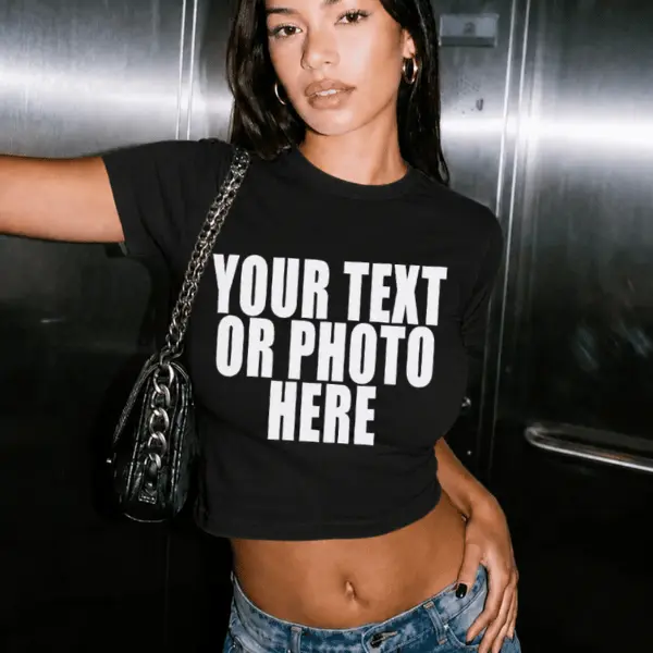 Custom Baby Tee, Custom Photo Baby Tee, Personalized Text Shirt, Gift, Business Logo Graphic Shirt, Trendy Y2K Crop Top, Your Image