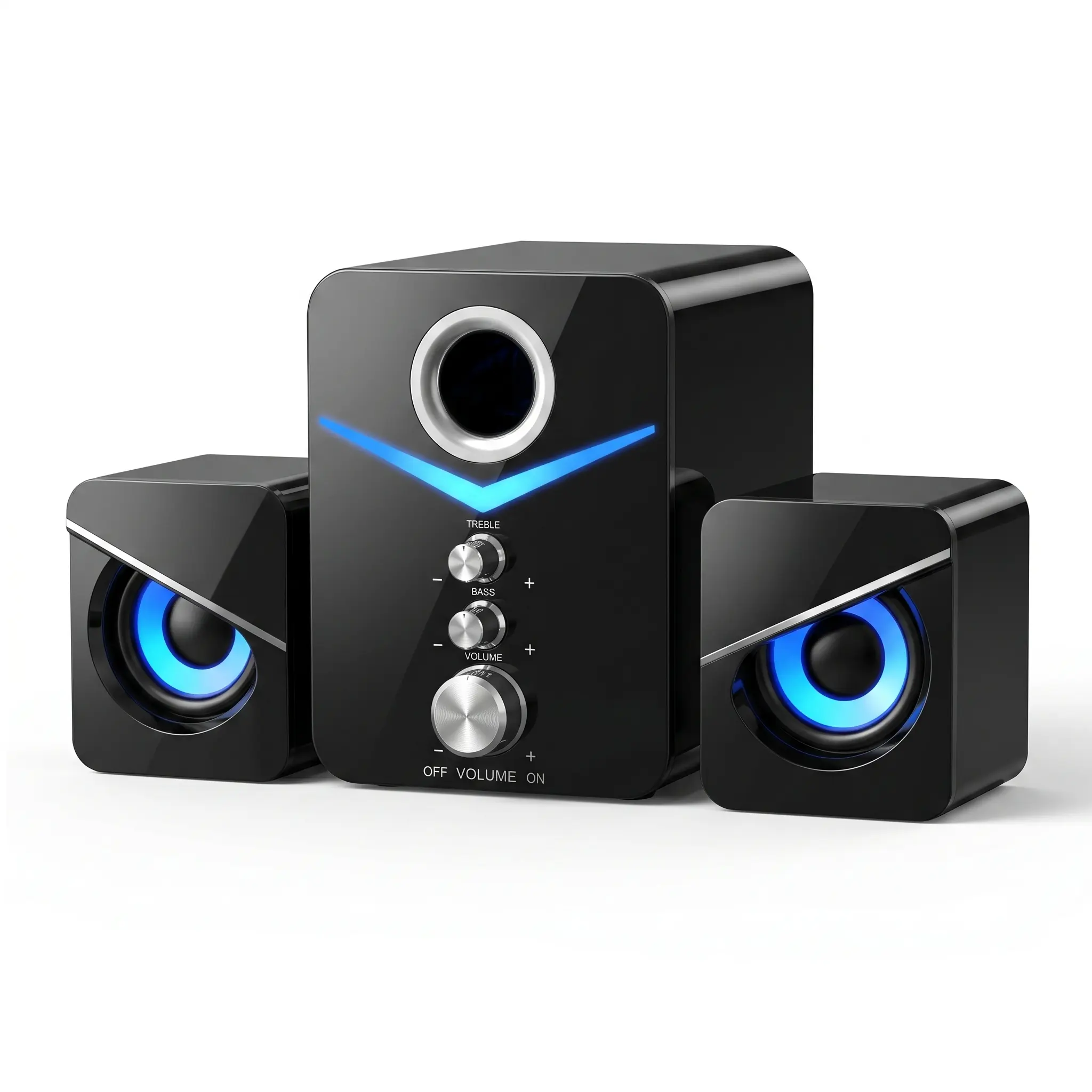 RGB Computer Speakers, USB-Powered Gaming Speaker Set, Desktop Audio System with Independent Treble & Bass Volume Knobs for PC, Laptop, Monitor