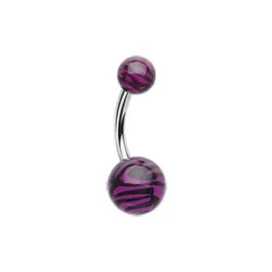 Zebra Stripe Patterned Acrylic Belly Button Ring