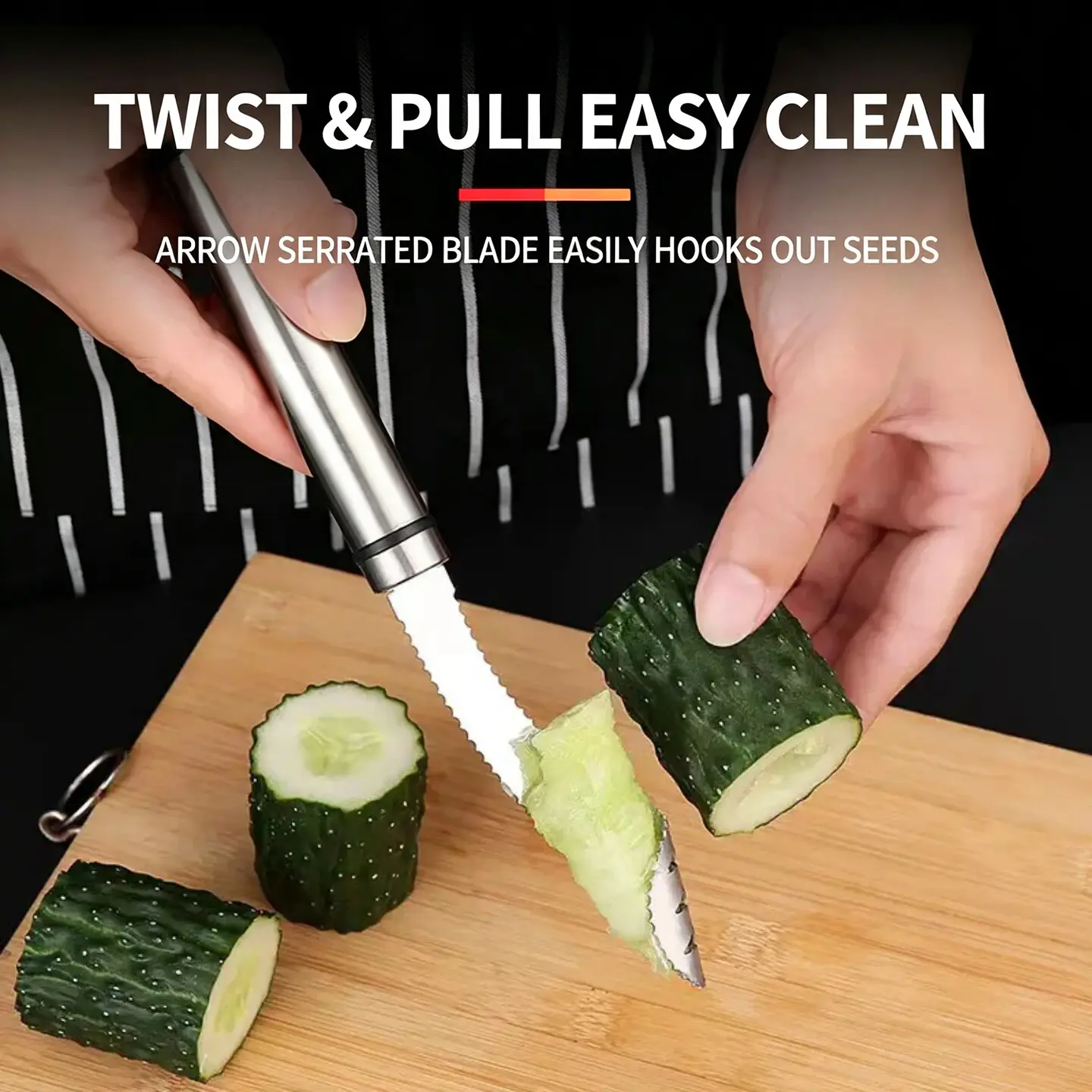 Stainless steel seed remover and pit tool, labor-saving fast seed removal cutting tool, easy-to-clean chili slicer and kitchen utensil for fruits, suitable for home cooking preparation