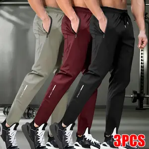 Set of 3 men’s casual athletic pants featuring a drawstring waist—an essential piece for vacation leisure and beach outfits. Comfortable, suitable for running, fitness, outdoor gatherings, hiking, and walking. summervibes