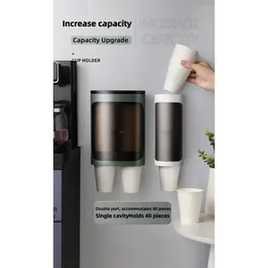 Disposable cup holder with automatic cup dispenser, wall-mounted, no drilling required, dustproof, for paper cups, water dispenser, and home storage