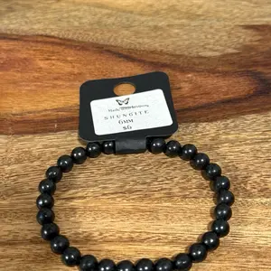 Natural Shungite 6mm Beaded Stretch Bracelet | Black Stone Bracelet