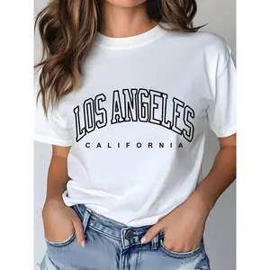 Los Angeles Graphic Print T-Shirt For Women Casual Short Sleeve Tee 1 Pcs 100% Heavy Cotton - Comfortable Crew Neck, Soft Adorable Tees Tops LA