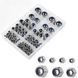 Locknuts Assortment Kit - M3 M4 M5 M6 M8 M10 M12 Metric Nylon Insert Lock Nuts Set,140PCS Lock Nuts,304 Stainless Steel