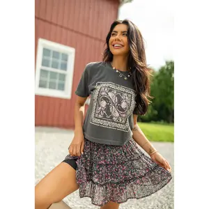 Bandana Print Dark Grey Boxy Graphic Tee SALE