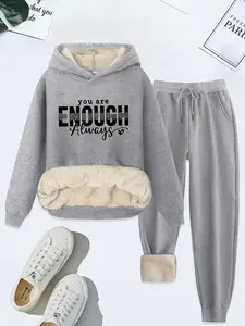 Women's Hooded Sweatshirt Set, Leopard Print Heart Pattern, Casual Fashion, Thick Fleece Lined, Fall & Winter Wear