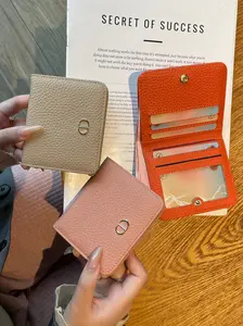 Women's Leather Wallet, Short Design, Genuine Cowhide, Ultra-Thin, Minimalist Style, Multi-Functional Foldable Coin Purse