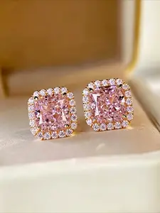 Luxurious Pink Synthetic Zirconia Stud Earrings for Women's Wedding Engagement Party Daily Wear Elegant Earrings (without Box)