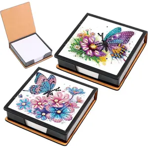 2 Pcs Butterfly Diamond Painting Kit Note Box Memo Paper Storage Box Sticky Note Holder Memo Pad for Office Desk