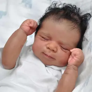 19-inch Soft Cloth Body Lifelike Silicone Black Reborn Baby Doll Cute African American Reborn Baby Doll with Feeding Accessories for Valentines' Day Gift