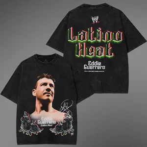 Eddier Guerrero Latino Heat Washed T-Shirt Wrestling Shirt WWE Fans WWE Tee Menswear Cotton Crewneck Premium American Made Acid Washed 100% Cotton