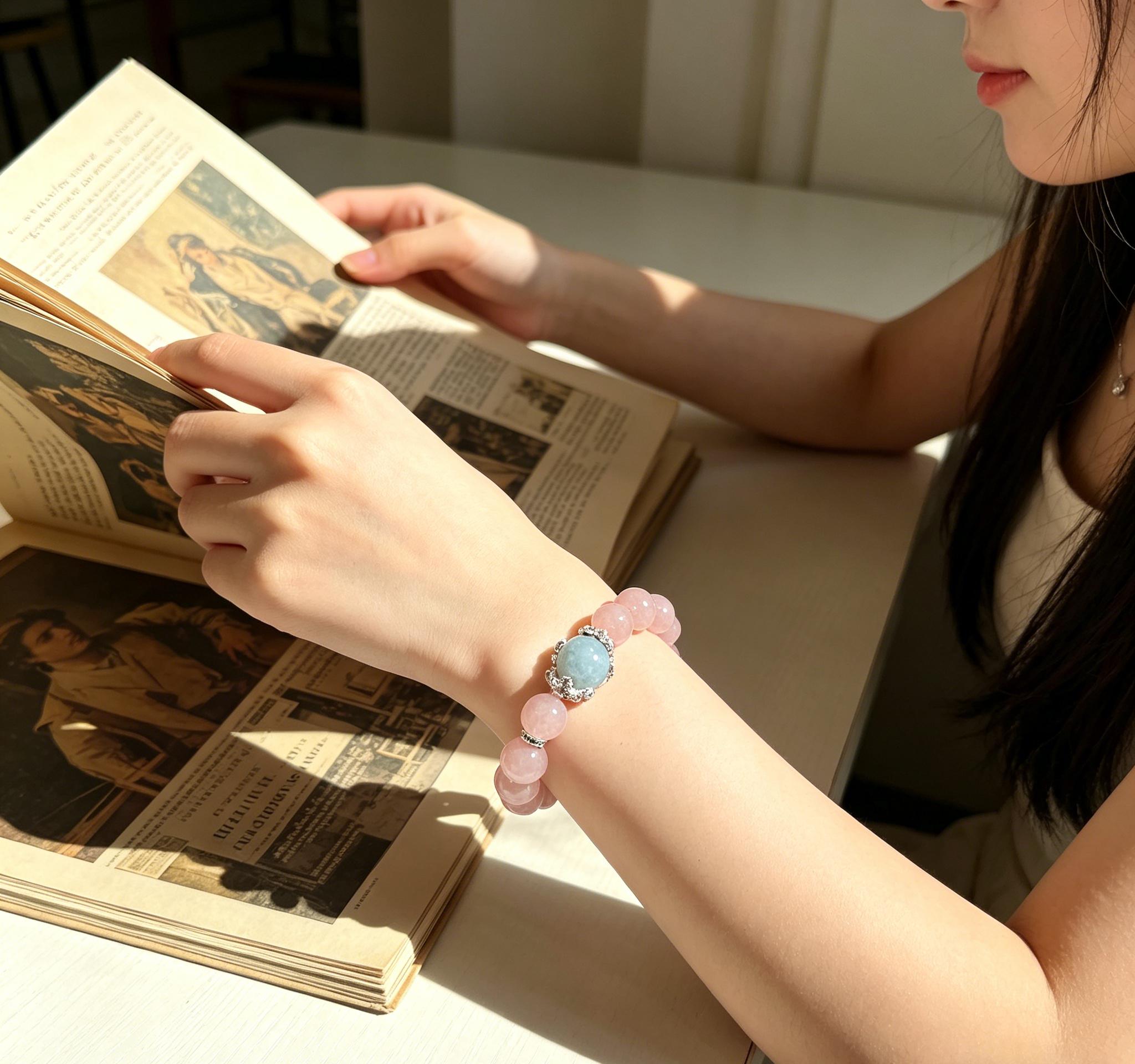 Lavish Rose Quartz Bracelet with Diamond Accents, Handmade Spiritual Healing Jewelry, Elegant Energy Wrist Accessory for Daily Wear, Dinner Party & Special Occasions